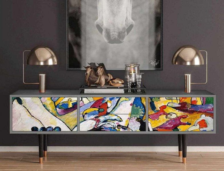 An abstract oil painting against contemporary furniture