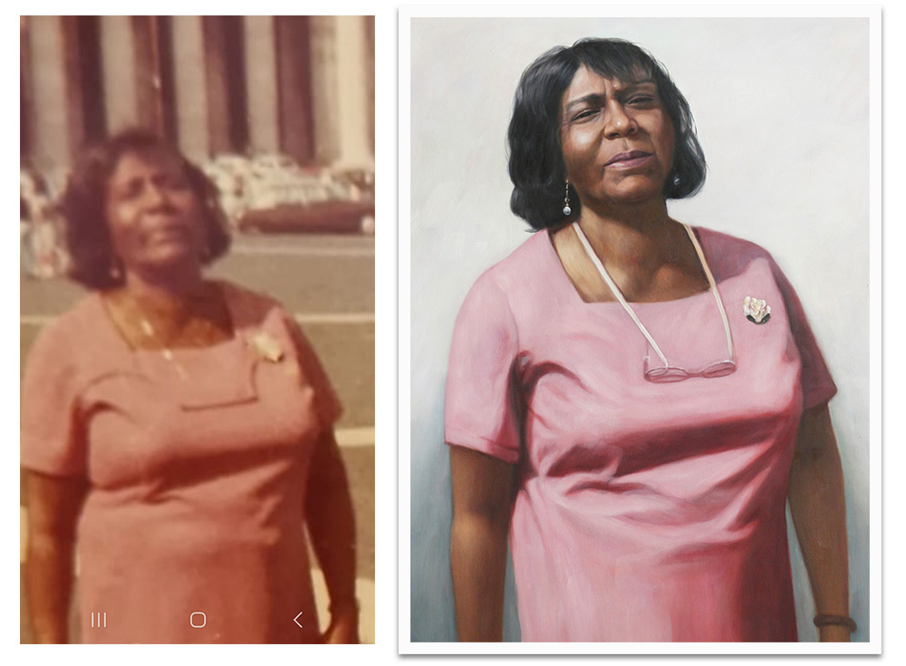 Restoration of a blurred and old photo of a woman