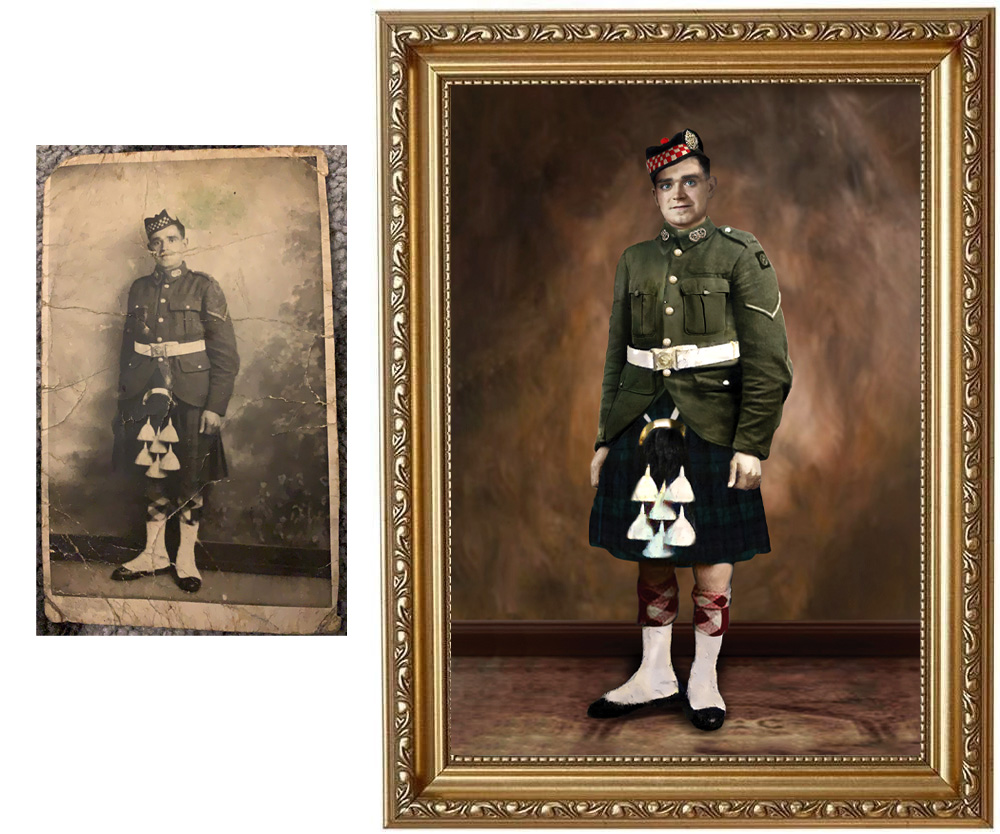 Photo restoration of a Scottish soldier