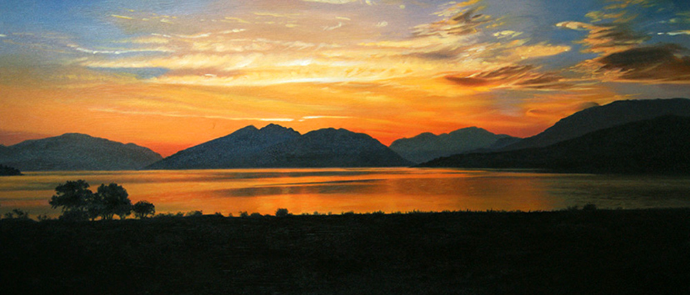 Painting of a lakeland sunset