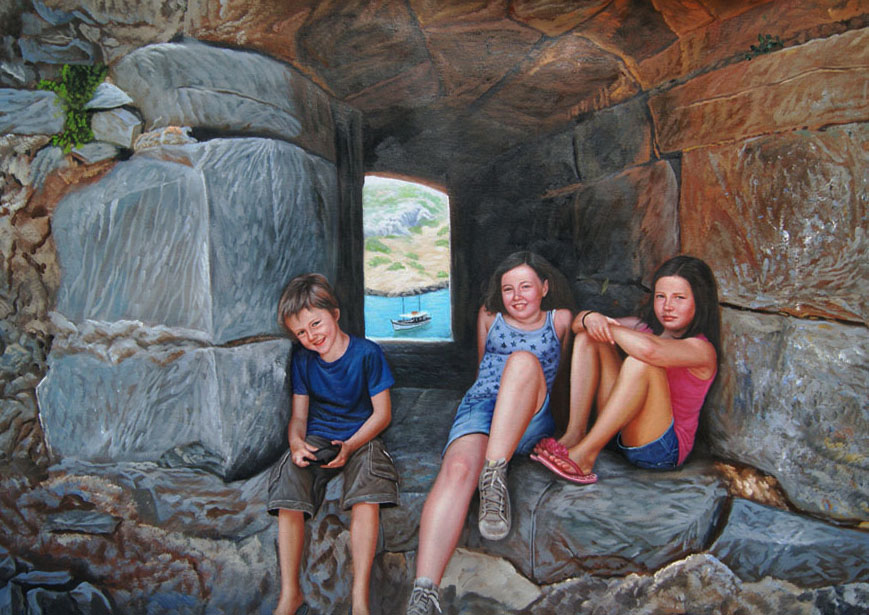 Oil painting of 3 children