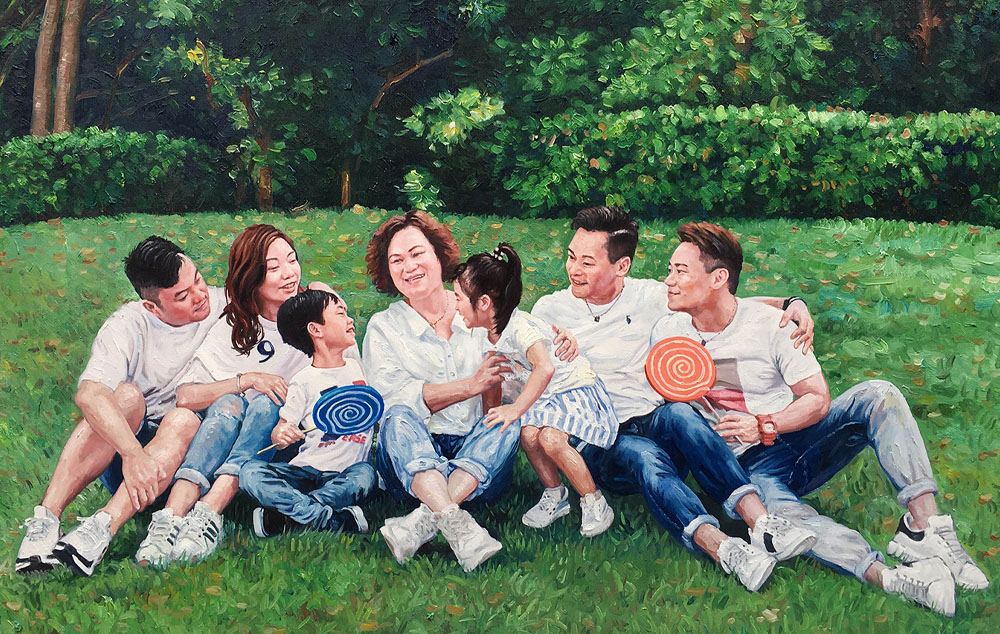 A family portrait painting in oils